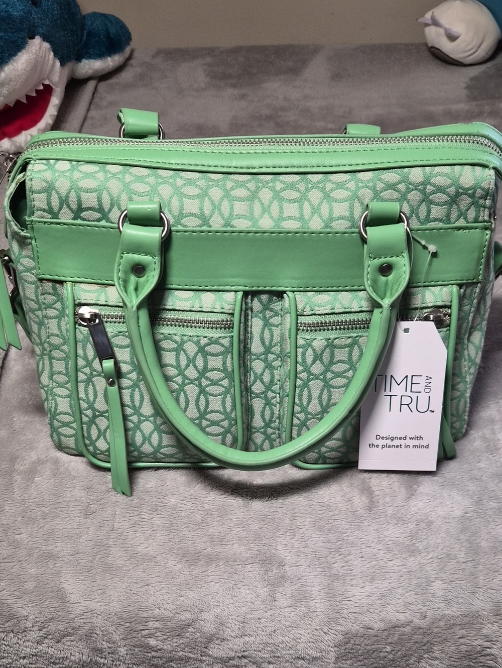 Time and Tru Mint Green Geometric Satchel Handbag
